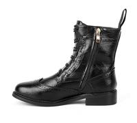 SoundSky Women Brogue Lace Up Combat Boots Wingtip Ankle Boots | Gold-Tone Eyelets, Wingtip Detail, Block Heel, Side Zip Closure, Pull Tab