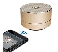 Soundz SZ200 Bluetooth Mini Speaker, 3W Portable Wireless Speaker with Aux Port & Built-In Mic for Hands-Free Calls, Compact Metal Audio Dock - Gold