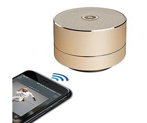 Soundz SZ200 Bluetooth Mini Speaker, 3W Portable Wireless Speaker with Aux Port & Built-In Mic for Hands-Free Calls, Compact Metal Audio Dock - Gold