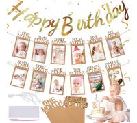 SoundZero 1 to 12 months garland, 1st birthday photo banner, 1st birthday photo banner and Happy Birthday garland set, photo banner for children 12 months 1 year birthday decoration, first year