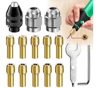 Soundzero 15 Pieces Brass Chuck, Drill Chuck Plier Set with Wrench 1/32'' to 1/8'' Chuck, Brass Quick Change Chucks, Drill Attachments for Electric Drill, Drill Adapter(0.5-3.2mm)