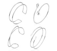 SoundZero 4pcs upper silver set,upper arm mreakable,boho bangle silver 925 women,egirls adjustable upper arm cuff set,upper arm cuff,wrap strap women
