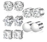 SoundZero 5 Pairs Magnetic Earrings Set, Men's 6 mm Magnetic Stud Earrings, Stainless Steel Silver Diamond Magnetic Earrings, Magnetic Stud Earrings Silver Black, Stainless Steel Cubic Zirconia