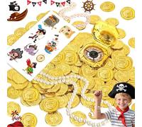 SoundZero 50 Pieces Gold Metal Coins Gold Coin for Children's Birthday Pirate Treasure Treasure Birthday Party for Children Treasure Chest with a Pirate Tattoo Sticker