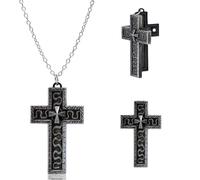 SoundZero Ancient Cross, Cross Necklace with Secret Compartment, Ten Shapes Character Pendant, Korean Traditional Cross, Mysterious Pendant (Black)