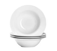 Soup and Pasta Bowls Set of 4, White Porcelain Wide Rim Salad Plates 27 oz Large Round Deep Plate 9 inch Ceramic Serving Bowl for Entree Dinner Noodle Kitchen Entertaining, Microwave & Dishwasher Safe