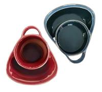 Soup and Side Bowl Plate Ceramic, Chip and Dip Divided Bowls, Anti-Soggy Cereal Bowl Bread Dipping Bowls Plates for Salad Breakfast, and Sandwich Ideal for Home and Restaurant (Red +Green)
