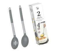 Soup and Stirring Spoon Set Silicone Cooking Utensil Pair with Metal Handles for Kitchen Pots and Daily Meal Prep Kitchen Cooking Spoon Slotted Serving Silicone Utensil Pair Metal Handle Loop Handle