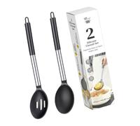 Soup and Stirring Spoon Set Silicone Cooking Utensil Pair with Metal Handles for Kitchen Pots and Daily Meal Prep Kitchen Cooking Spoon Slotted Serving Silicone Utensil Pair Metal Handle Loop Handle