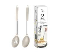 Soup and Stirring Spoon Set Silicone Cooking Utensil Pair with Metal Handles for Kitchen Pots and Daily Meal Prep Kitchen Cooking Spoon Slotted Serving Silicone Utensil Pair Metal Handle Loop Handle