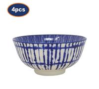 Soup Bowl Set Stoneware Blue Lines 15Cm Broth Ramen Cereal Bowl Decorative 4Pcs