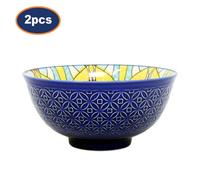Soup Bowl Set Stoneware Blue Mandala 15Cm Cereal Ramen Side Bowl Decorative 2Pcs