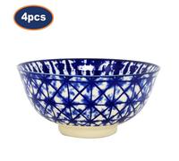 Soup Bowl Stoneware Crisscross Blue 15Cm Stew Cereal Ramen Bowl Decorative 4Pcs