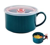 Soup Bowl with Lid, Portable Microwave Soup Mug with Lid, Ceramic Bowls with Handles, Portable Microwave Bowl for Instant Noodle Cereal with, Mug with
