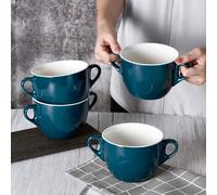 Soup Bowls Set, French Onion Soup Bowls with Handles, Soup Crocks, Oven Safe Bowls, Soup Mugs, Ceramic Bowls, Dishwasher, Microwave, Set of 4, 23 oz, Dark Blue