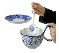 Soup Bowls with Handles 500ml Microwavable Ceramic Hand-Painted