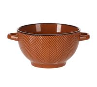 Soup Bowls with Handles 680ml Ceramic Stoneware Large Soup Serving Bowl French Onion Soup Crocks Deep Stew Noodle Rice Salad Cereal Handled Bowls Kitchen, Microwave & Dishwasher Safe, Lined (Brown)