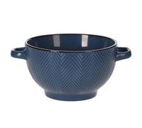 Soup Bowls with Handles 680ml Ceramic Stoneware Large Soup Serving Bowl French Onion Soup Crocks Deep Stew Noodle Rice Salad Cereal Handled Bowls Kitchen, Microwave & Dishwasher Safe, Lined (Blue)