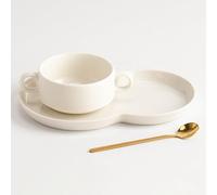 Soup Bowls with Handles and Sandwich Plate Combo, 10.6 Oz Ceramic Soup Crock/Mug/Cup with Spoon, 9.5 In Gourd Serving Plate for salad, Dessert, Appetizer, Dishwasher, Microwave & Oven Safe (Set of 3)