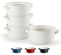 Soup Bowls with Handles, Ceramic Oven Safe Bowls, Kook Individual Soup Crocks, Stackable Dish, Broil, Oven, Microwave and Dishwasher Safe, for Casserole, Pasta, Cereal, 23.6 Oz, Set of 4 (White)