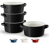 Soup Bowls with Handles, Ceramic Oven Safe Bowls, Kook Individual Soup Crocks, Stackable Dish, Broil, Oven, Microwave and Dishwasher Safe, for Casserole, Pasta, Cereal, 23.6 Oz, Set of 4 (Black)