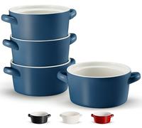 Soup Bowls with Handles, Ceramic Oven Safe Bowls, Kook Individual Soup Crocks, Stackable Dish, Broil, Oven, Microwave and Dishwasher Safe, for Casserole, Pasta, Cereal, 23.6 Oz, Set of 4 (Navy)