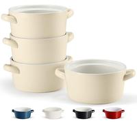 Soup Bowls with Handles, Ceramic Oven Safe Bowls, Kook Individual Soup Crocks, Stackable Dish, Broil, Oven, Microwave and Dishwasher Safe, for Casserole, Pasta, Cereal, 23.6 Oz, Set of 4 (Ivory)