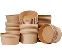 Soup Containers 12/14/16 oz with Clear Lids Brown Kraft Disposable 25, 50 or 100 Packs Ideal for Sauces, Ice Cream Tubs, Noodles Recyclable Heavy Duty Deli (50, 16oz/540ml)