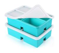 Soup Freezer Containers, 2 Pack Silicone Food Freezer Trays, Large Ice Cube Tray to Makes 4 Perfect 1 Cup Portions Cubes, Freezing Tray Frozen Soup, Sauce, Storing Leftovers and Other Dishes (Blue)