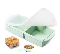 Soup Freezer Mold, Silicone Freezer Tray with Lid, 2 Compartment Food Portion Freezer Tray Meal Prep Soup Storage Containers Ice Cube Trays for Storing and Freezing Soup Broth Sauce
