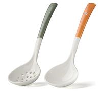 Soup Ladle Ceramic Hot Pot Ladle Set of 2 Long Handle Colander Slotted Strainer Scoops Cooking Skimmer