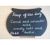 Soup of The Day Cauldron Shaped Kitchen Chalk Board with Wooden Base