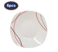 Soup Plate Porcelain 22Cm Square Red Black Grey Lines Pasta Dish Tableware 6Pcs