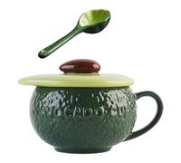Soup Pot Coffee Cup Ceramic Stew Pot Steam Soup Bowl Small Steaming Mug Cup Avocado Shapes Sugar Bowls with Lid Spoon Serving Dish Bowls for Home Kitchen Vintage Coffee Cups
