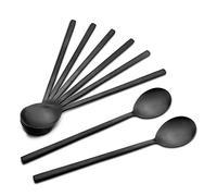 Soup Spoon, Korean Spoons, 8 Pieces Stainless Steel Asian Soup Spoon,8.5 Inch Long Handle Korean Dinner Ramen Spoons for Home Kitchen or Restaurant (Black)