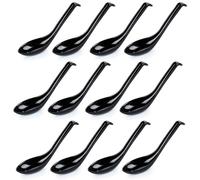 Soup Spoon Ramen Noodle Soup Ladle Black Soup Spoons Sturdy and Durable Asian Dinner Spoon Easy Clean Dishwasher Safe (12)