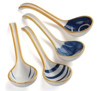 Soup Spoon Set of 4 Japanese and Korean Curved Handle Ceramic Ramen Soup Spoon for Pho Miso Salad Dessert Thai (Style 2)