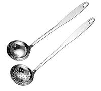 Soup Spoon Stainless Steel Heavy Duty Big Soup Ladle Colander Serving Spoon with Attractive Mirror Finish, Perfect for Hotpot Stirring, Serving Soup, Deep Wide Enough 2PCS (Soup Spoons - 12")