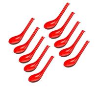 Soup Spoons Rice Spoons Chinese Won Ton Soup Spoon Asian Ramen Soup Spoon Original Plain Style Spoon Soup Suitable for Restaurants Family Hotels (10, Red)