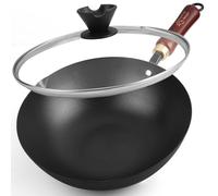 Souped Up Recipes 10 Inch Carbon Steel Wok for Electric, Induction and Gas Stoves (Lid and User Guide Video Included)
