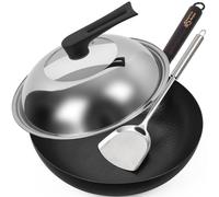 Souped Up Recipes 12.5 Inch Carbon Steel Wok for Electric, Induction and Gas Stoves (Lid, Spatula and User Guide Video Included)