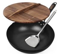 Souped Up Recipes 13.4 Inch Carbon Steel Wok for Electric, Induction and Gas Stoves (Lid, Spatula and User Guide Video Included)