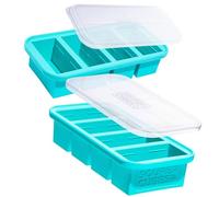 Souper Cubes 1 Cup Silicone Freezer Tray With Lid - Easy Meal Prep Container and Kitchen Storage Solution - Silicone Molds for Soup and Food Storage - Aqua - 2-Pack