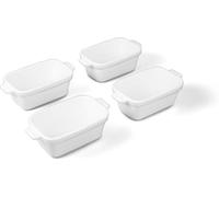 Souper Cubes Ceramic Dishes - 5" x 3" Small Oven Dishes with Silicone Lids, Premium Stoneware Perfect for Reheating Individual Portions in the Oven, Microwave, or Air Fryer, Set of 4 - White