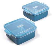Souper Cubes Ceramic Dishes - 5" x 5" Small Oven Dishes with Silicone Lids, Premium Stoneware Perfect for Reheating Individual Portions in the Oven, Microwave, or Air Fryer, Set of 2 - Blueberry