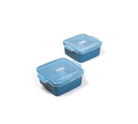 Souper Cubes Stoneware - 5" x 5" Baking Dishes for Oven with Silicone Covers, Premium Mini Ceramic Baking Dishes, Perfect for Reheating Individual Portions in Oven or Microwave, Set of 2 - Blueberry