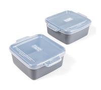 Souper Cubes Stoneware - 5" x 5" Small Ceramic Baking Dish Set with Silicone Covers - Small Casserole Dishes for Oven - Kitchen and Bakeware Essentials - Set of 2 - Charcoal Mini Baking Dishes