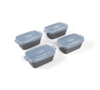 Souper Cubes Stoneware - Small Ceramic 5" x 3" Baking Dish with Silicone Covers, Small Baking Dishes for Oven Perfect for Reheating Single Serve Portions, Set of 4 - Charcoal
