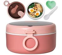 Souper Duper Ramen Bowl Set with Utensil • Microwave, Serve & Eat Noodles in the Same Soup Bowl • Grab-and-Go Leak Proof Lid • Easy to Clean • Freezer Safe • For Dorm, Office, Home (Style C, Pink)