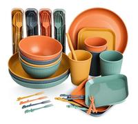 Sour Lemon 52-Piece Unbreakable Dinnerware Set - Lightweight Colorful Plastic Camping Plates, Bowls, Cups, Cutlery Set, Straw, Forks
